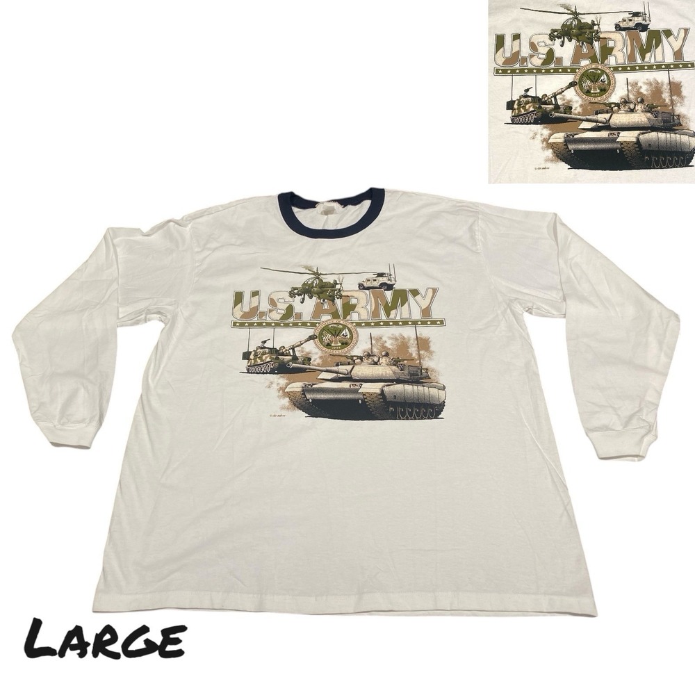 VTG 90s Military‎ Long Sleeve T-Shirt Men's Large Tank US Army Helicopter Camo
